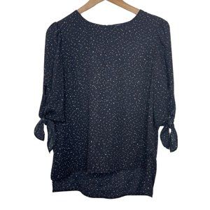 CECE | Multicolor Tie Sleeve Dotted Blouse with Black Background | Size M